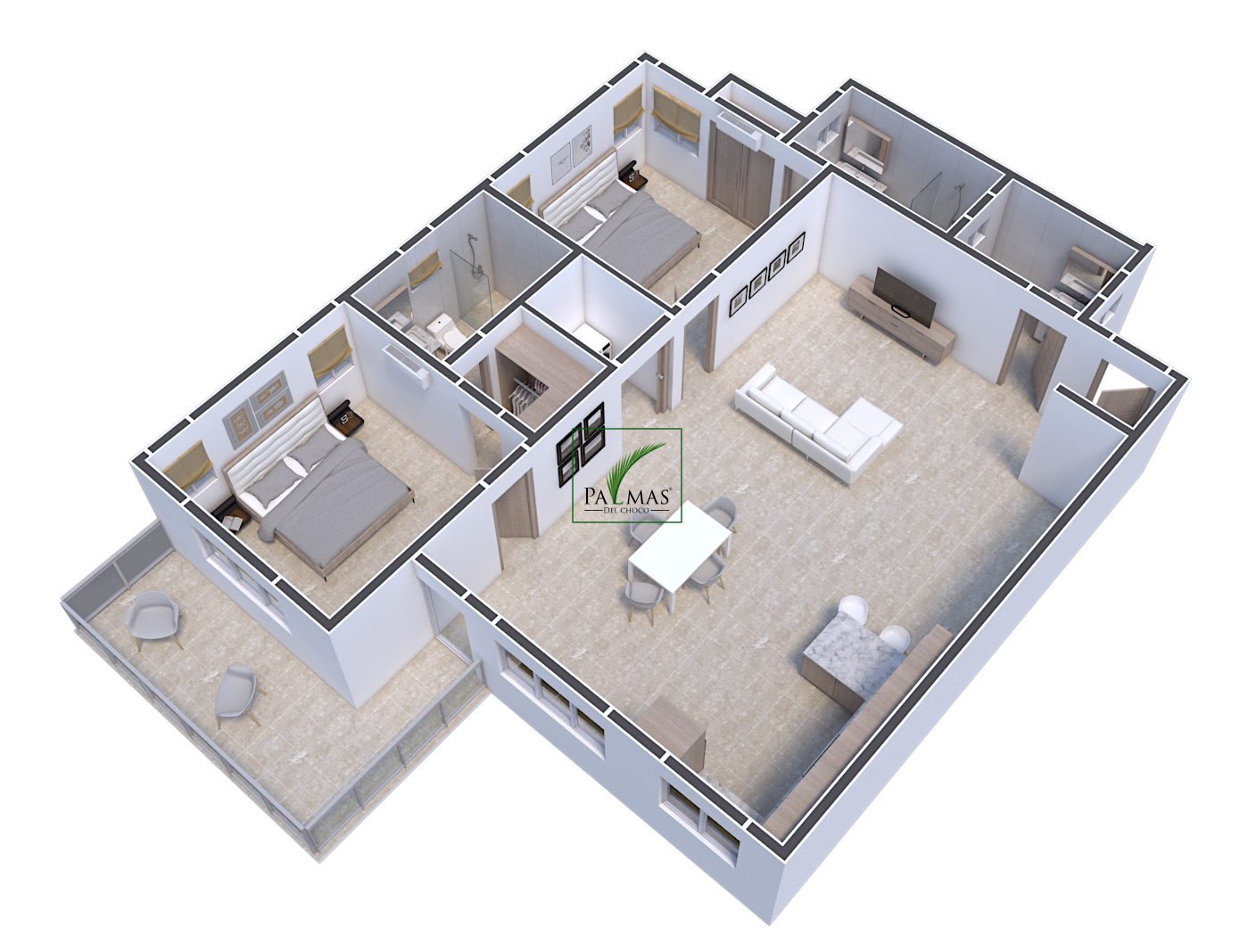 Type B – Floor plan render 3
