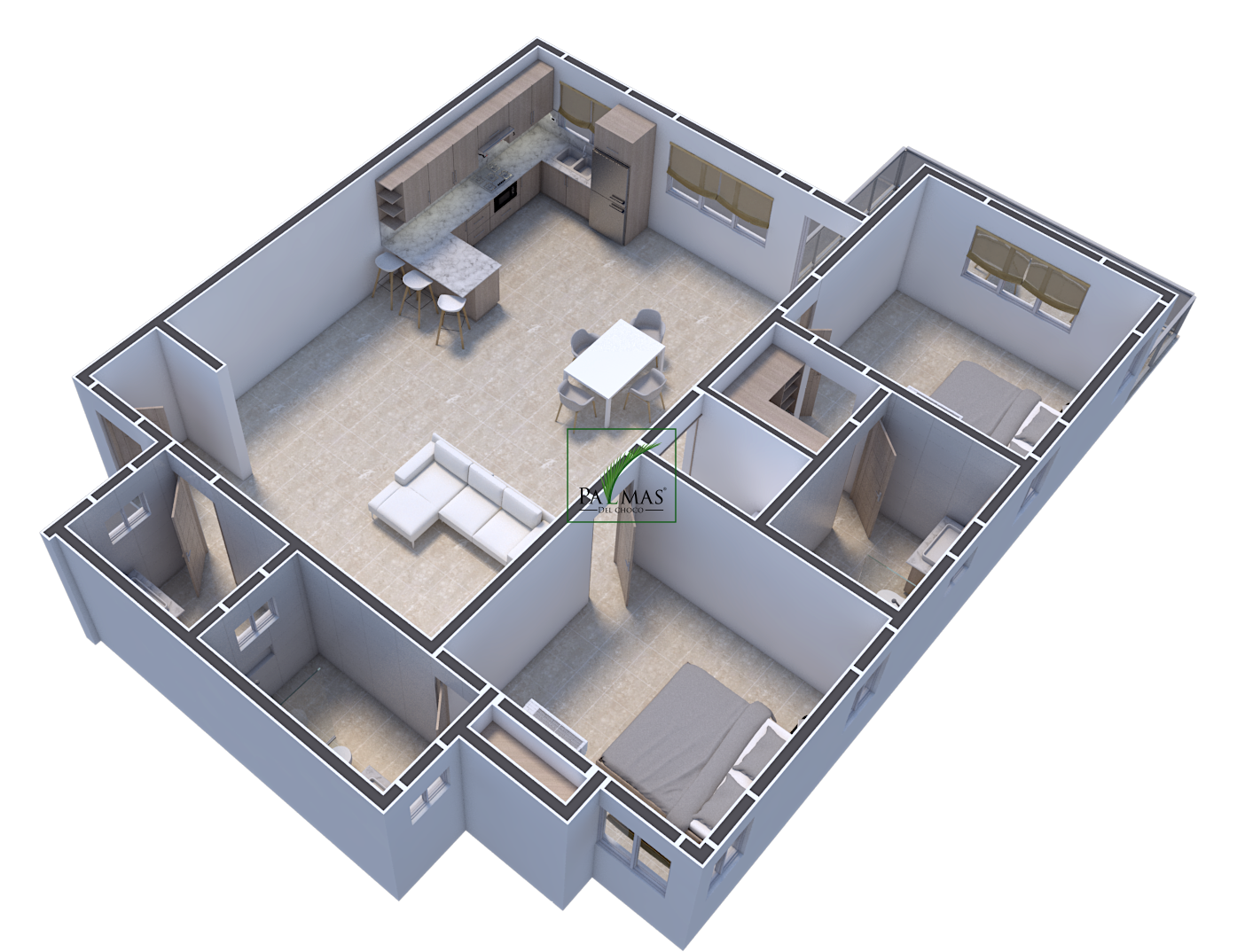 Type B – Floor plan render 4