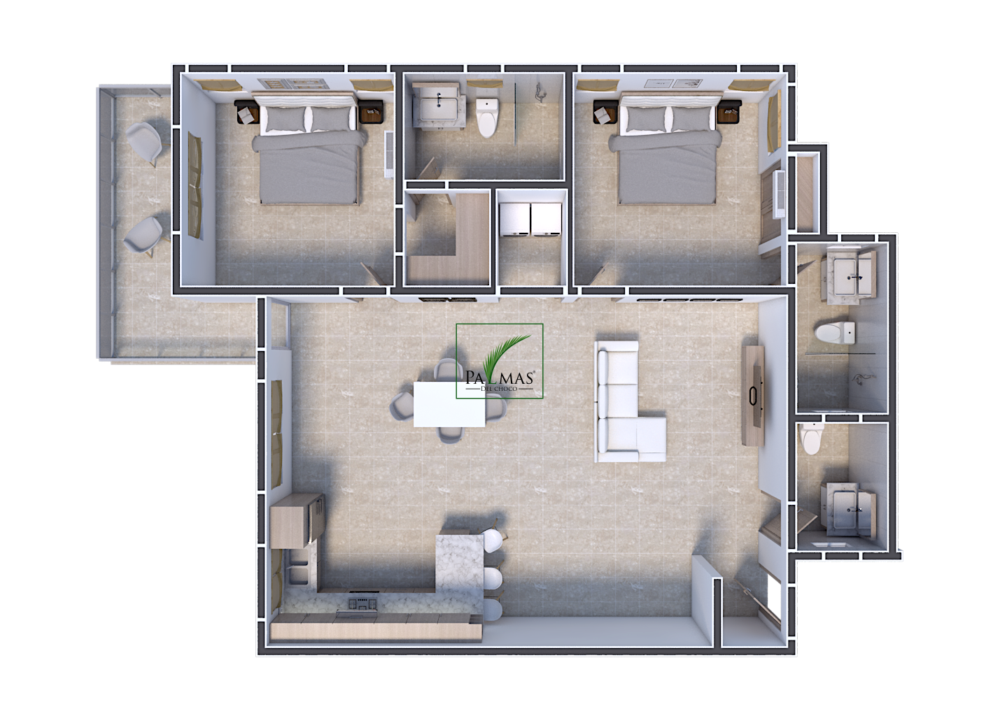 Type B – Floor plan render